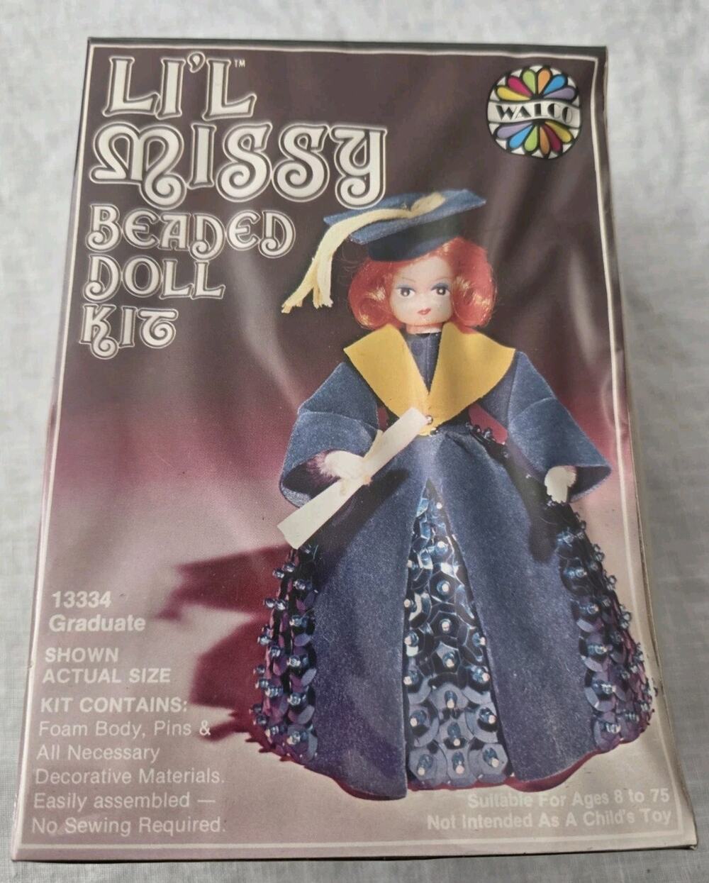 Walco Li'l Missy Beaded Doll Kit Sequin Vintage Graduate #13334